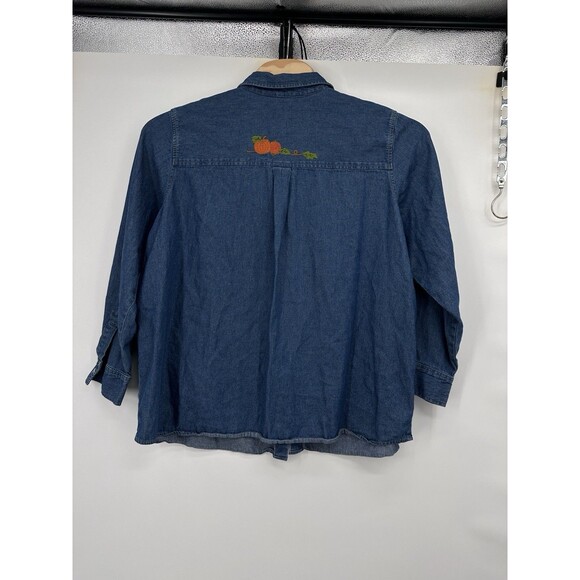 Vintage Cherokee button up denim shirt Flowers granny top embroidery size 22W - Picture 3 of 6